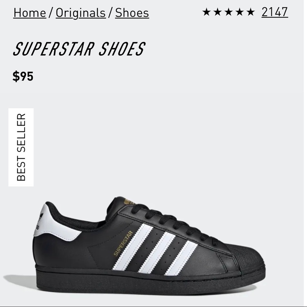 Adidas “Shell Toe” Black Size 6.5 Kids